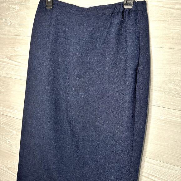 PENDLETON Vintage Navy Blue Knee Pencil Skirt Elastic Pockets Size 10 - Picture 2 of 6
